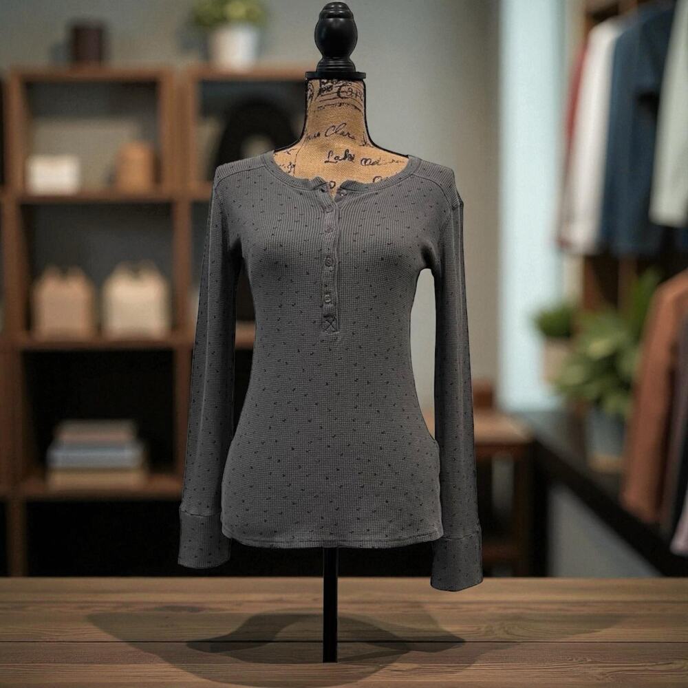 STATESIDE Charcoal Henley Thermal Top Women's XS
